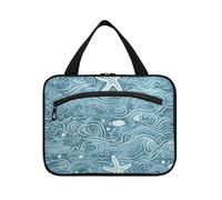 Bolsa colgante azul ondulada con gancho para mujer, bolsa de maquillaje lavable de gran capacidad para mujer, imprescindible para cruceros, estuche de maquillaje para mujer, talla L