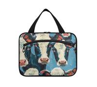 Bolsa colgante de dibujos animados en blanco y negro con pintura al óleo de una vaca para mujer de viaje con gancho, bolsa de mano multifuncional de diseñador para mujer, estuches de viaje para