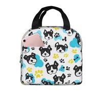 Bolsa Comida Trabajo Mujer Perro blanca Negro Bolsa Porta Comidas Térmica, Conservador de Alimentos para Viaje,con Cremallera Resistente, Apta para Niños y Adultos,Tela Impermeable