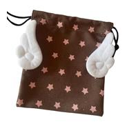 Bolsa con cordón de felpa con diseño de estrellas, organizador portátil de almacenamiento de artículos de papelería, almacenamiento portátil, diseño de estrellas, cordón de maquillaje, café