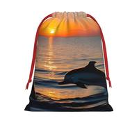 Bolsa con cordón para regalo con estampado de delfines de puesta de sol, regalos de fiesta, cumpleaños, almacenamiento diario, oficina, decoración del hogar