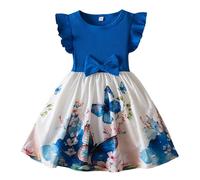 Bolsa Con Monedero Señoras Conjunto Niño Niñas Niñas Volar Mangas Dibujos Animados Estampado Bowknot Vestidos Ropa A Cuadros Ni, azul, 4-5 años