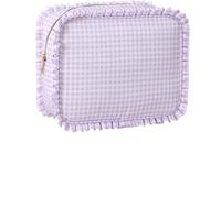 Bolsa con Volantes, Bolsa de Maquillaje con Volantes de Cuadros, Neceser Grande de Viaje a Cuadros for Mujeres y niñas, Uso Diario.(1PCS*Purple)