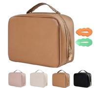 Bolsa Consulbefor,Bolsa De CosméTicos De Tocador con MúLtiples Compartimentos,Bolsa De Almacenamiento PortáTil De Cuero De PU,Bolsas De CosméTicos De Viaje Grandes para Mujeres (Marrón)