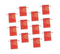 Bolsa Cordón Bordada Estilo Chino 12 Unidades Algodón Lino Rojo