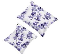 Bolsa cosmética de bolsillo con parte superior a presión, flores de lavanda púrpura y ramas de eucalipto, bolsa de viaje impermeable para maquillaje, mini estuche portátil sin cremallera para