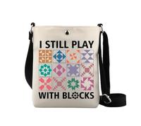 Bolsa cruzada acolchada para colchas, regalo con texto en inglés "I Still Play With Blockks", I Still Play Cb2, large