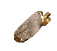 Bolsa cruzada con diamantes de imitación brillantes, correa ajustable, soporte compacto para teléfono, práctico estilo callejero, riñonera compacta para teléfono, Gold, Mass Beauty