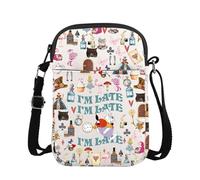 Bolsa cruzada con diseño de conejo blanco con texto en inglés "I'm Late Alice", regalo para fanáticos de la película de dibujos animados, bolsa de mensajero inspirada en personajes de dibujos