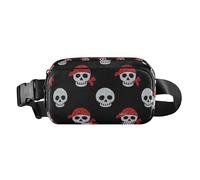 Bolsa cruzada con purpurina falsa y diseño de calavera pirata para mujeres y hombres, resistente al agua, con correa ajustable para entrenamiento, correr, senderismo