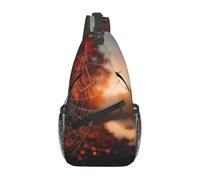 Bolsa cruzada de gran capacidad con telaraña al atardecer, elegante y duradera para viajes, actividades al aire libre