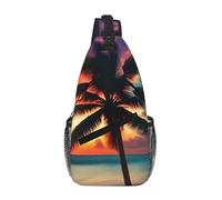 Bolsa cruzada de playa tropical con palmeras y puesta de sol para hombres y mujeres, mochila de hombro casual, mochila de pecho para senderismo, viajes