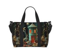 Bolsa cruzada de viaje con estampado de faro de mar y playa, con cremallera, bolso casual para viajes de fin de semana y compras al gimnasio, Black, Talla única, Bolsa de viaje