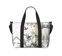 Bolsa cruzada de viaje con estampado de pájaros de bambú, adecuada para viajes cortos y entrenamientos de gimnasio