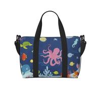 Bolsa cruzada de viaje con estampado de pulpo y peces, adecuada para viajes cortos y entrenamientos de gimnasio