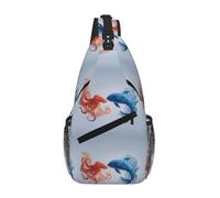 Bolsa cruzada en el pecho con animales submarinos que luchan en diagonal para hombres, para teléfono, viajes, festivales y uso diario