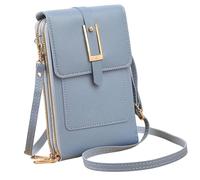 Bolsa cruzada interactiva con ventana transparente para un fácil acceso al teléfono, hecha de cuero ligero de primera calidad, Blue