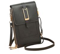 Bolsa cruzada interactiva con ventana transparente para un fácil acceso al teléfono, hecha de cuero ligero de primera calidad, Black