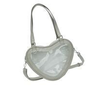 Bolsa cruzada japonesa con ventana transparente para mujer, con forma de corazón, bolsa cruzada para las axilas, bolsa de libro, libro escolar para niñas, gris claro, One Size