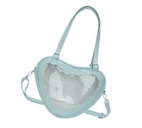Bolsa cruzada japonesa con ventana transparente para mujer, con forma de corazón, bolsa cruzada para las axilas, bolsa de libro, libro escolar para niñas, azul claro, One Size