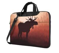 Bolsa cruzada para laptop con estampado de alce salvaje, adecuada para viajes y uso diario, Black, 13 inch