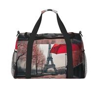 Bolsa cruzada plegable de viaje con diseño de la Torre Eiffel con paraguas rojo