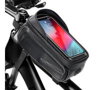 Bolsa Cuadro Bicicleta Impermeable PU, Soporte Teléfono Móvil, Porta-Móvil Bici para Smartphone Hasta 6,8", Accesorio Manillar Bicicleta Montaña con Agujero Auriculares (Negro)