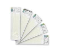 bolsa de 100 bridas blancas 3.6x300mm, 100% poliamida 66, resistentes y duraderas, ideales para atar, organizar y asegurar objetos.