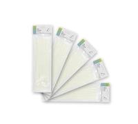 bolsa de 100 bridas blancas de 3,6x200mm, 100% poliamida 66, resistentes y duraderas para fijación y organización de cables y objetos.