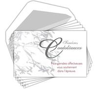 Bolsa de 5 tarjetas de sinceras condolencias. Nuestros pensamientos afectuosos te apoyan en la prueba de hojas de decesto alemán. Fabricado en Francia.