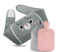 Bolsa de agua caliente, 1 l, bolsa de agua caliente con funda de cintura suave, bolsa de calor para cuello, hombros, espalda, piernas, calor o alivio del dolor (Gris)