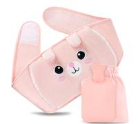 Bolsa de agua caliente, 1 l, bolsa de agua caliente con funda de cintura suave, bolsa de calor para cuello, hombros, espalda, piernas, calor o alivio del dolor (Rosa)
