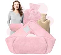 Bolsa de agua caliente 3 en 1,Botella de Agua Caliente con cubierta de cintura suave,Bolsa de agua caliente de goma para aliviar el dolor de cuello,hombros,espalda,cintura,dolor menstrual(Rosa)