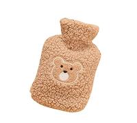 Bolsa de Agua Caliente 500ml/1L, Bolsa de Agua Caliente para Niños, Bolsa Agua Caliente Pequeña, con Funda Patrón Lindo de Felpa, Buen Regalo para La Familia O La Amigo,Café3,500ml