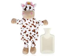 Bolsa de Agua Caliente,750 ml Bolsa de Agua Caliente Peluche,Desmontable y Lavable,Calor Invernal, Calentadores Multiusos con un Bonito Diseño de Animal de Peluche,Regalo Creativo para Niños (vaca)