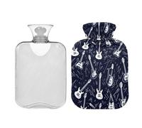 Bolsa de agua caliente azul con funda de 1 litro para guitarras y relámpagos, calentador de cama de agua caliente para calambres menstruales, cuello, hombros, espalda y alivio del dolor