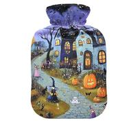 Bolsa de agua caliente azul noche de Halloween con cubierta suave, calentador de pies y manos, bolsa de agua caliente para calambres menstruales, 2 litros