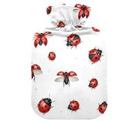 Bolsa de agua caliente blanca con diseño de animales rojos y negros con funda suave, bolsa de agua caliente para calentar la cama del pie, alivio del dolor, tamaño mediano