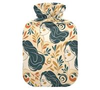 Bolsa de agua caliente boho floral beige con pies de cubierta suave y calentador de cama, bolsa de agua caliente para cuello, hombros y calambres menstruales, tamaño mediano