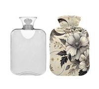 Bolsa de agua caliente Boho Floral Moon con funda suave, bolsa de agua caliente de 2 litros para aliviar el dolor de cuello y hombros, bolsa de agua caliente