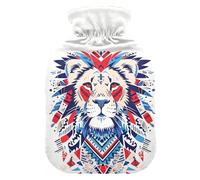 Bolsa de agua caliente Boho Red Blue Lion con funda suave, bolsa de agua caliente de 2 litros para aliviar el dolor de cuello y hombros, dolor muscular, bolsa de calor para dolores menstruales