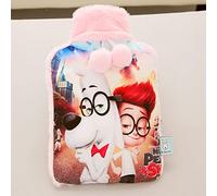 Bolsa de Agua Caliente，Botella de agua caliente, funda de franela con estampado de mascota, 2 litros de gran capacidad, manos y pies calientes, calienta todo el cuerpo.