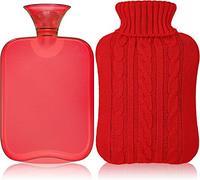 Bolsa de Agua Caliente, Botellas de Agua Caliente con Fundas Tejidas, Premium Rubber para calambres y Alivio del Dolor, Regalo para Madre Padre (rojo) (red)