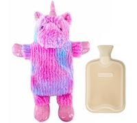 Bolsa de agua caliente calienta manos dolores Botella de goma clásica prémium con bonita funda de unicornio extraíble y lavable 1L