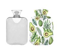 Bolsa de agua caliente clásica grande de 1 litro con funda, aguacates verdes y hojas de palma, bonitas bolsas de agua caliente para cama, calentador de manos, pies, alivio del dolor de cuello, hombros