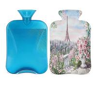 Bolsa de agua caliente con aceite de la Torre Eiffel de París con funda esponjosa, 2 L, botella de París de gran capacidad, bolsa de agua para noches acogedoras, alivio del dolor, espalda, cuello y