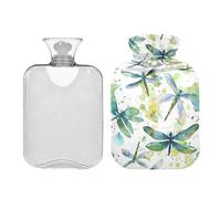 Bolsa de agua caliente con bonita funda, bonitas bolsas de agua caliente de 2 litros para calambres menstruales, alivio del dolor de cuello y hombros, calentadores de manos y pies, libélulas de