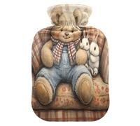 Bolsa de agua caliente con bufanda de oso de peluche con funda de forro polar suave, bolsa de agua caliente para aliviar el dolor de cuello y hombros, terapias frías y calientes, talla L