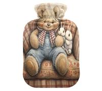 Bolsa de agua caliente con bufanda de oso de peluche con funda de forro polar suave, bolsa de agua caliente para aliviar el dolor de cuello y hombros, terapias frías y calientes, talla L