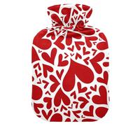 Bolsa de agua caliente con corazones rojos sobre blanco, funda suave y cálida para cama de invierno, cuello y hombros, 2 L
